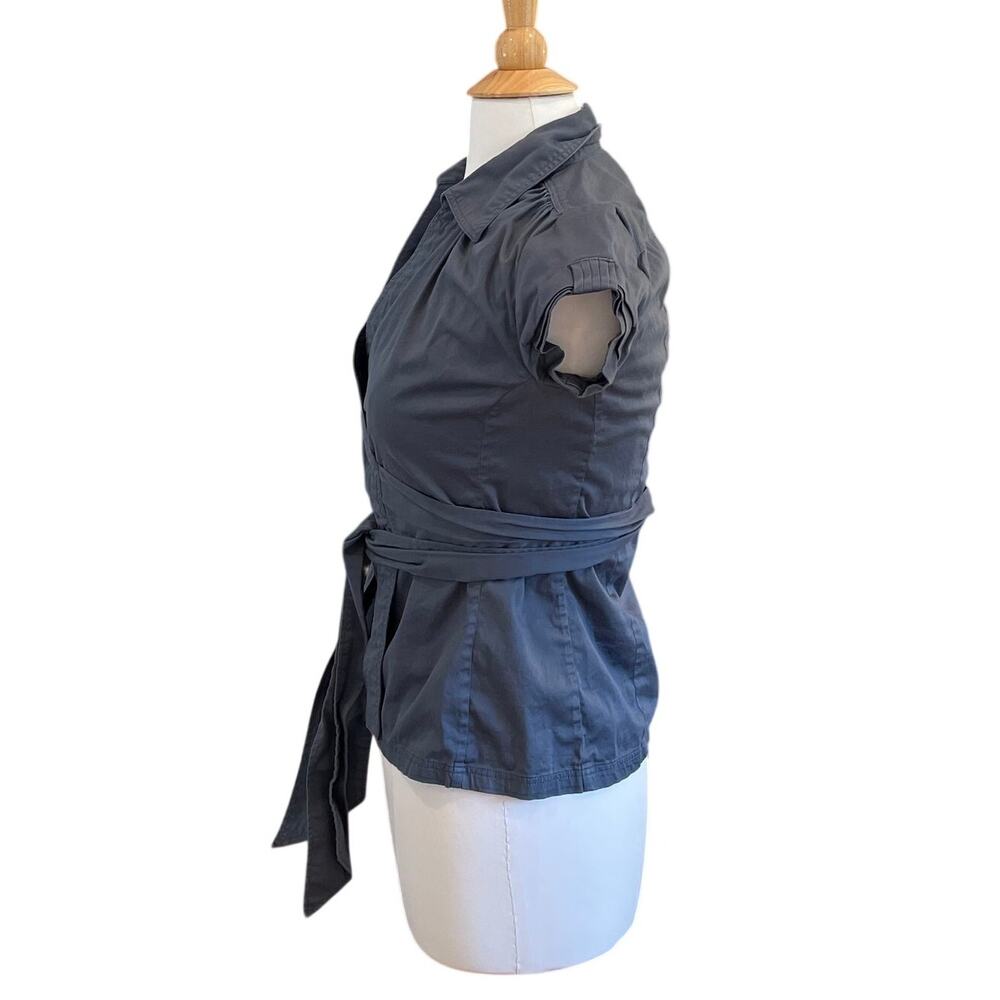 Banana Republic Gray/Blue Short Sleeve V-Neck Wrap Top, Minimalist, Y2K, Size XS - Picture 3 of 13